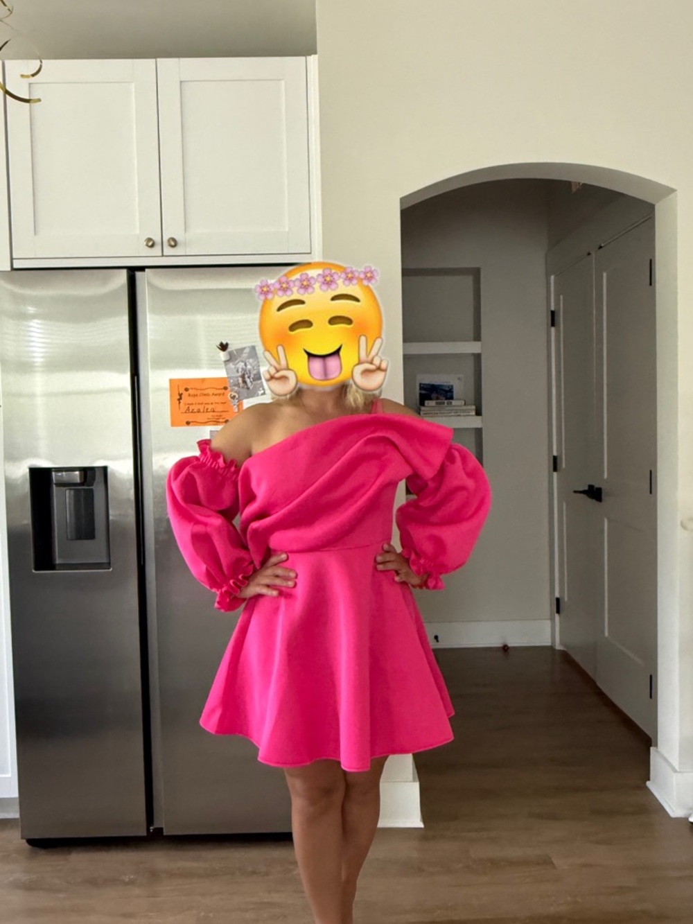 Off-Shoulder Fuchsia Mini Dress - Picture 2 of 5